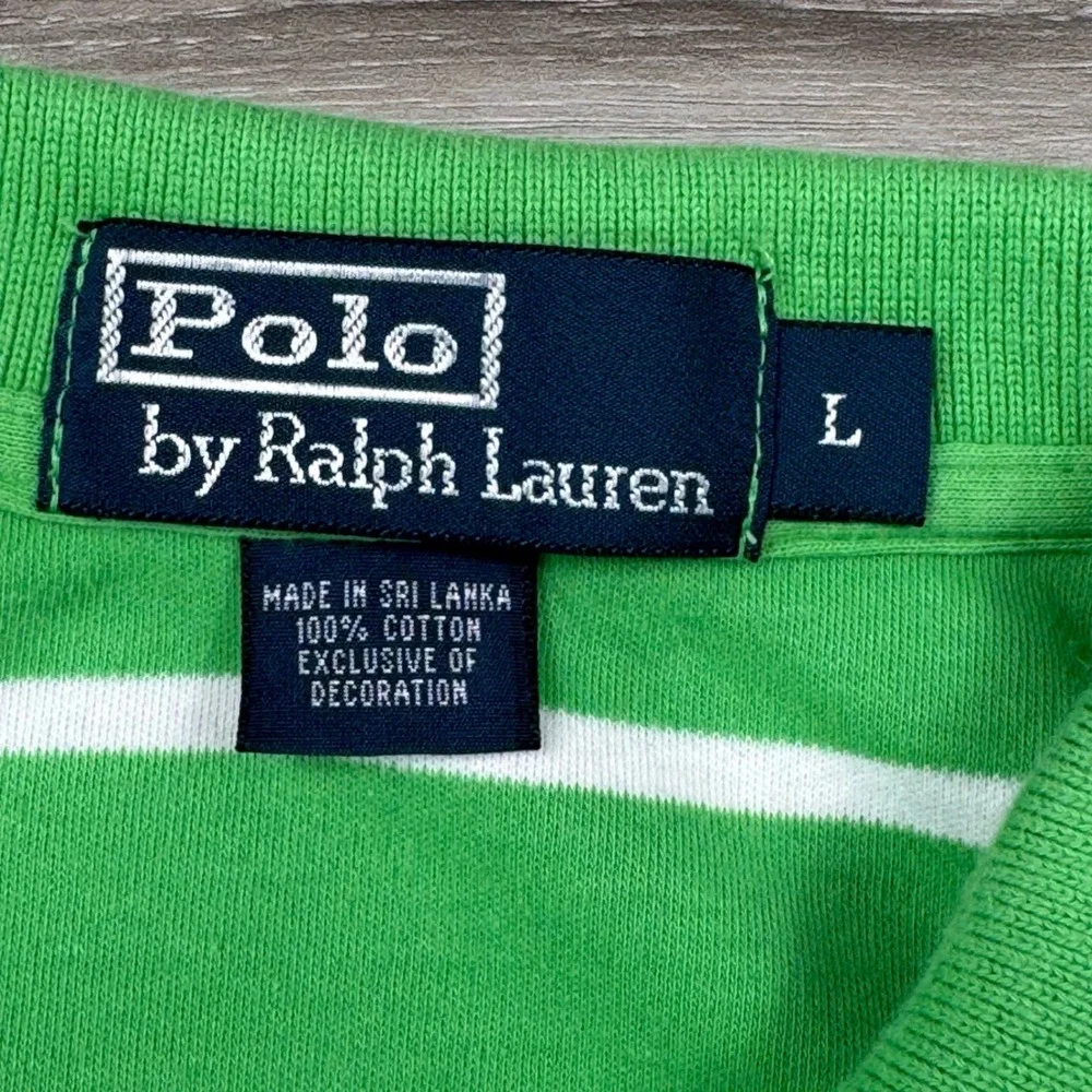 Polo Ralph Lauren Mens Green White Striped Short Sleeve Polo Shirt L Orange Pony